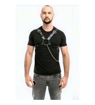 Zincir Detaylı Deri Erkek Göğüs Harness (Siyah)