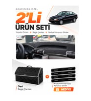 OPEL ASTRA F AIRBAGSIZ (1991-1997) Uyumlu Torpido Örtüsü + Deri Bagaj Çantası + Sticker Seti - Siyah Gri