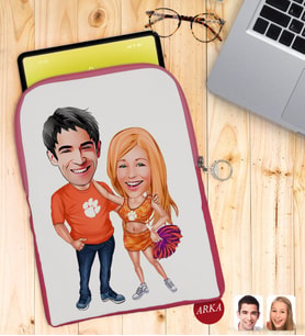 BK Gift Kişiye Özel Sevgililer Karikatürlü Taşınabilir Koruyucu Tablet Kılıfı & Organizer Çanta - Pembe-54