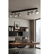 Altılı Led Spot Tavan Avize Modern 6’lı Küre Başlıklı Metal Avize 120 cm Siyah Gövde Krom Kaplama Hareketli Başlık GU10 Duy Tasarruflu Led Ampül OS RAM/Syl vania Kalitesi