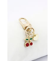 Kirazlı Metal Kalpli Klipsli Cüzdan Süsü Charm Çanta Süsü Anahtarlık