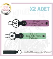 Ehliyeti Olana İsim Plaka ve 0 Rh (+) Kan Grubu Yazılı x2 Anahtarlık Set Hediyelik, Yeşil-Pembe-Laci (Çok Renkli)