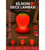 Silikon Çilek Kırmızı Gece Lambası Şarjlı Dokunmatik 3 Kademe Parlaklık Dokunmatik Çocuk ve Masa Lambası