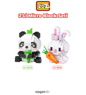 Loz Micro Block 2'li Panda Tavşan Figürü 2 Farklı Model Dekoratif Oyuncak Yapım Seti Yapı Blok Seti
