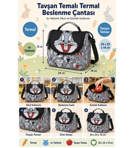 Buggs Bunny Termal Isı Yalıtımlı Beslenme Çantası Çocuk Okul Yemek Çantası 24x22x14 cm