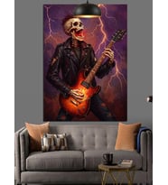 Şimşekli İskelet Gitarist Dekoratif Kanvas - Mdf Ahşap Tablo