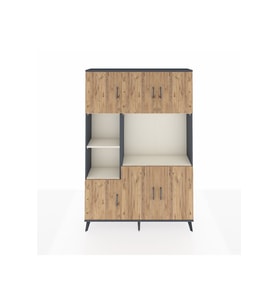 Arges Dolap 9 Raflı 6 Kapaklı 132x30x195 Antrasit-Çam/Aytaşı