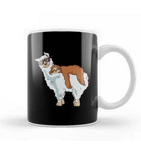 Cute & Funny Sloth Riding Llama Kupa Bardak Porselen