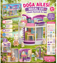 Doğa Ailesi Masal Evi 3 Katlı Oyuncak Ev Seti Figürlü, Mobilyalı ve Aksesuarlı
