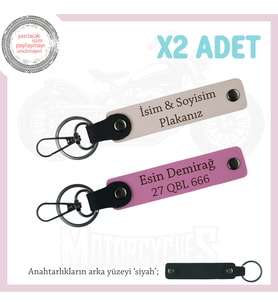 Detaylarda Gizli Şıklık – Plaka & İsimli Deri Anahtarlıklar x2li Takım, Hediyelik, Pudra-Pembe-Syh