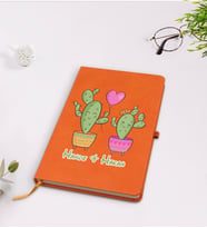 BK Gift Kişiye Özel Kaktüs Tasarımlı Turuncu Termo Deri Defter Model 12