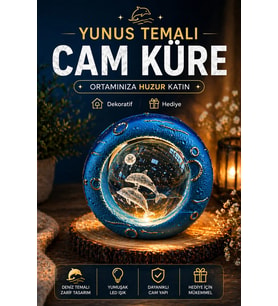 Yunus Temalı Kristal Cam Küre LED Gece Lambası Dekoratif Masa Lambası Hediyelik