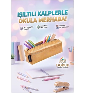 Parlak Kalp Desenli Kalem Kutusu, Tek Bölmeli, Gold Renk