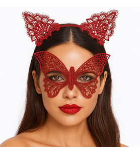 Gösterişli Kırmızı Dantel Maske ve Taç Seti 7 No – Masquerade ve Davetler için