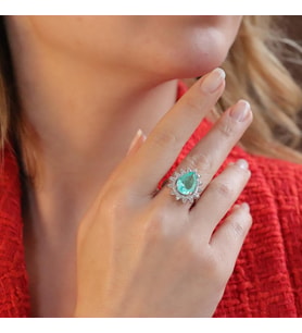 Paraiba Taşlı Damla Sultan Modeli 925 Ayar Gümüş Yüzük