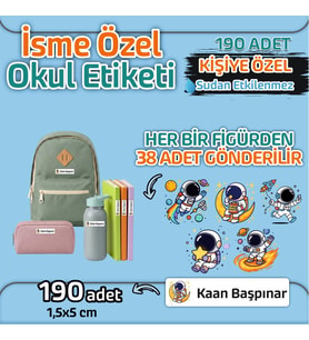 Kapbirhediye Okul Etiketi Isme Özel Kalem Defter Etiketi Astronot 2 Temalı 190 Adet