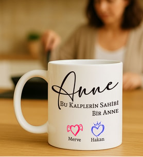 BK Gift Kişiye Özel Kalplerin Sahibi Anne Tasarımlı Beyaz Kupa Bardak-5, Anneye Hediye, Anneler Günü Hediyesi