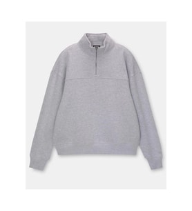 Oversize Yarım Farmuarlı Yakalı Basic SweatShirt - Gri