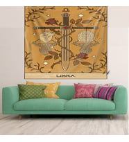 Libra Tarot Kalp Beyin Denge Desen Leke Tutmaz Kadife Doku Kumaş Duvar Örtüsü Duvar Halısı Tapestry (Bej)
