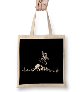 Snowboarder Heartbeat Snowboarding Heart Mountain Bez Çanta Uzun Saplı