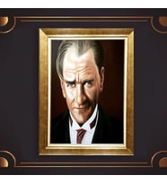 Altın Varaklı Çerçeveli Paspartulu Atatürk Tablo nl02A619 (Gold)