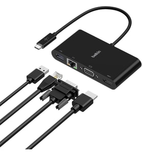Belkin Usb-C Multimedia Adaptörü (Vga, 4K Hdmi, Usb 3.0, Ethernet Bağlantı Noktalı Usb-C Hub) Macboo (Çok Renkli)