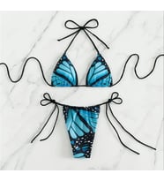 AMOR FACE ÖZEL TASARIM KELEBEK KANADI BASKILI BRAZİLİAN BEACH CLUB SEXY KADIN BİKİNİ TAKIMI (Mavi)