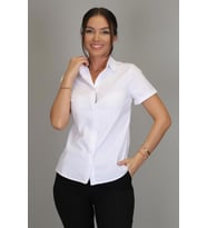 Sweetness Kadın Beyaz Gizli Düğme Kısa Kol Likralı Gömlek