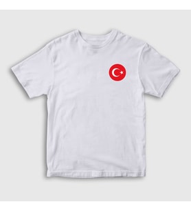 Presmono Unisex Çocuk Beyaz Türk Bayrağı Ay Yıldız Yuvarlak Logolu T-Shirt 444753tt