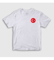 Presmono Unisex Çocuk Beyaz Türk Bayrağı Ay Yıldız Yuvarlak Logolu T-Shirt 444753tt