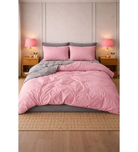 More Home Tek  Kişilik Yorgan Kılıfı + Yastık Kılıfı  Pembe Antrazit