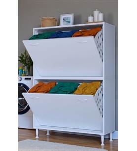 Eliusta Veluna 100 cm Kirli Çamaşır Sepetli Dolap Banyo Dolabı Beyaz 100x138x32,5 cm 6 Sepetli Dolap