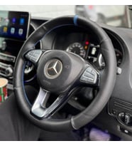 DİKİŞLİ DİREKSİYON KILIFI SİYAH / NOKTALI DERİ MAVİ YÜZÜK / DİKİŞ MERCEDES VİTO
