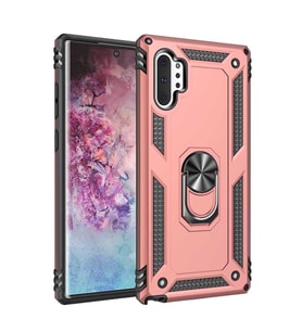 Samsung Galaxy Note 10 Plus Kılıf Metal For Car Yüzüklü Standlı Military Ring Serisi (Rose)