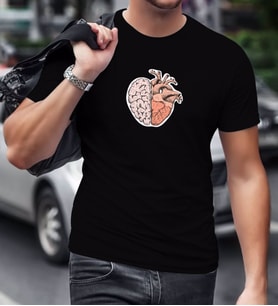 BK Gift Beyin ve Kalp Tasarımlı Siyah T-Shirt-1