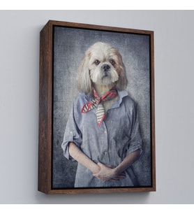 Çerçeveli Köpek Kafalı İnsan Kanvas Tablo (Siyah)