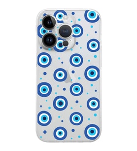 PrintiFy iPhone 14 Pro Max ile Uyumlu Nazar Boncuğu 1 Baskılı Kamera Korumalı Şeffaf Silikon Kılıf