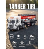 1:24 Ölçek Diecast Metal Kafa Işıklı ve Sesli Oyuncak Tanker Tırı - Ayrılabilir Dorseli Model Araba