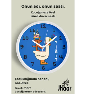 İsme Özel Sevimli Hayvanlar Çocuk Odası Duvar Saati Orta Boy 30 cm Beyaz Camlı Sessiz