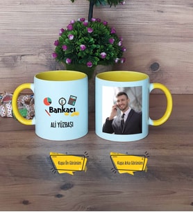 Bankacı Kupa Bardak Sarı Fotoğraflı Bankacılar Günü Hediyesi
