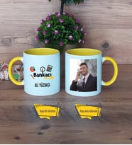 Bankacı Kupa Bardak Sarı Fotoğraflı Bankacılar Günü Hediyesi