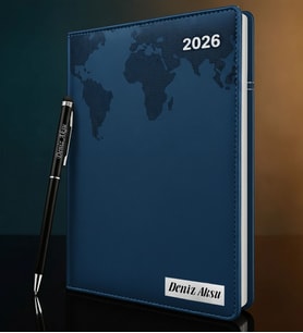 BK Gift Kişiye Özel İsimli Termo Sert Kapak 2026 Lacivert Ajanda & Kalem -16, Öğretmenler Günü Hediyesi, Yeni İş Hediyesi