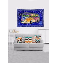 Woswos Karavan Bohem Leke Tutmaz Kadife Dokulu Kumaş Duvar Örtüsü Duvar Halıs Tapestry (Lacivert-Mor)