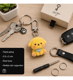 Puffy Pati Sarı Peluş Köpek Charm Anahtarlık Sevimli Çanta Aksesuarı Hediye