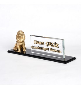 Aslan Biblolu Modern İsimlik Alanlı Ofis Masa Dekoru (Siyah-Siyah)