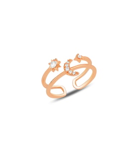 Gümüş rose zirkon taşlı ay ve güneş modeli ayarlamalı yüzük SGTL12162ROSE