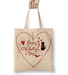 Aşk Kediler Happy Valentine's Cats Bez Çanta Uzun Saplı