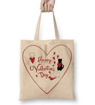 Aşk Kediler Happy Valentine's Cats Bez Çanta Uzun Saplı