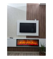 Modern Dekoratif Elektrikli Şömine, 5 Efekt, Bluetooth, Uzaktan Kumanda (125x25x14)