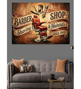 Barber Shop Retro Berber Posteri Dekoratif Kanvas - Mdf Ahşap Tablo